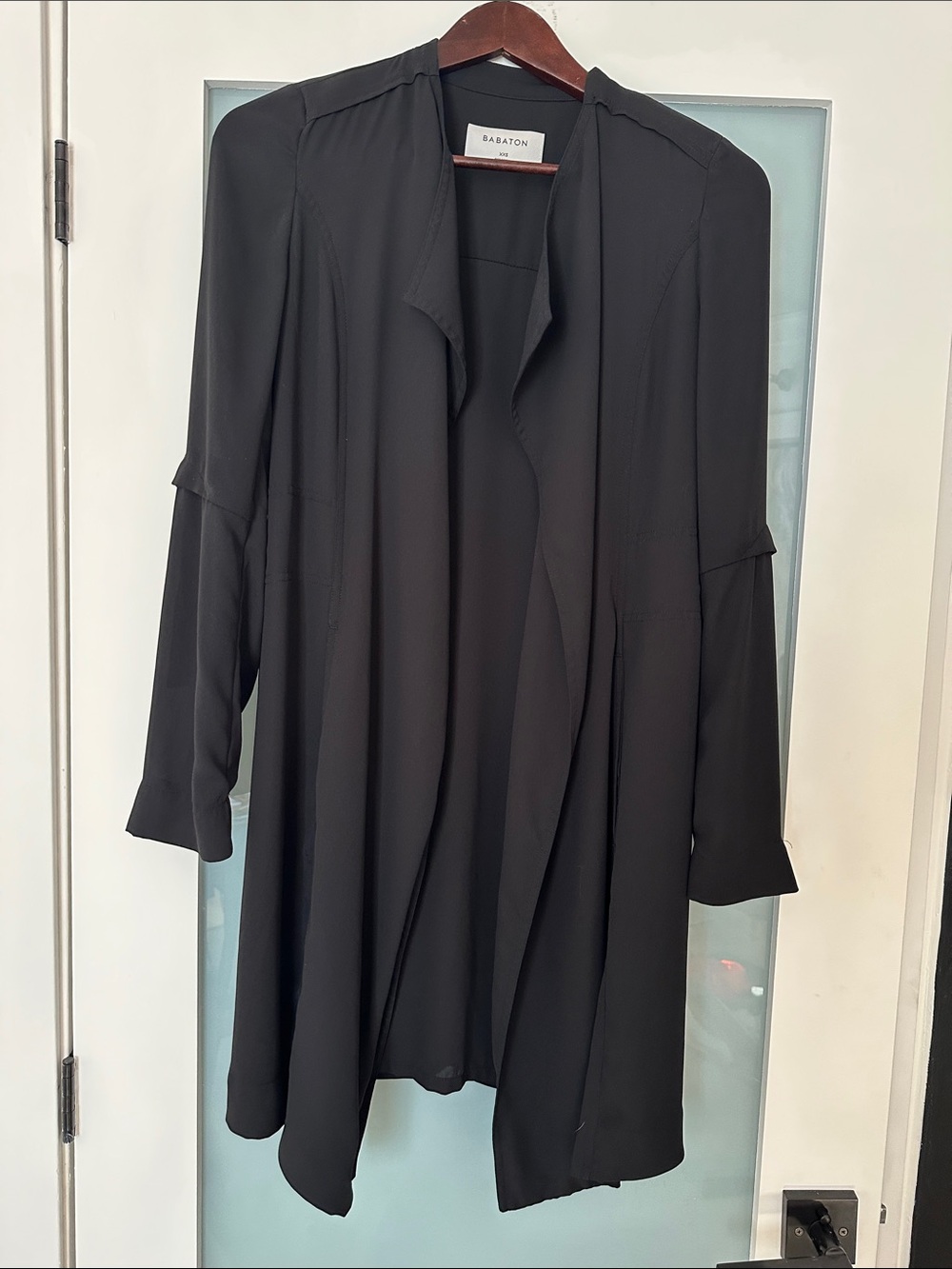 Babaton Black Open-Front Draped Tunic
